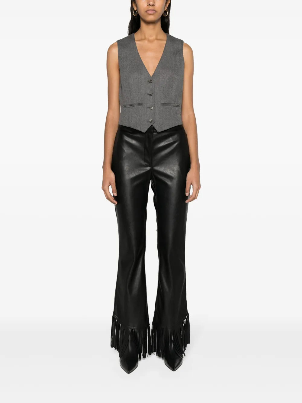 Lace-Trim Pleated Cropped Trousers