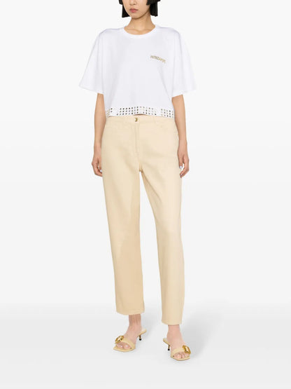 High-Rise Logo-Patch Cropped Jeans