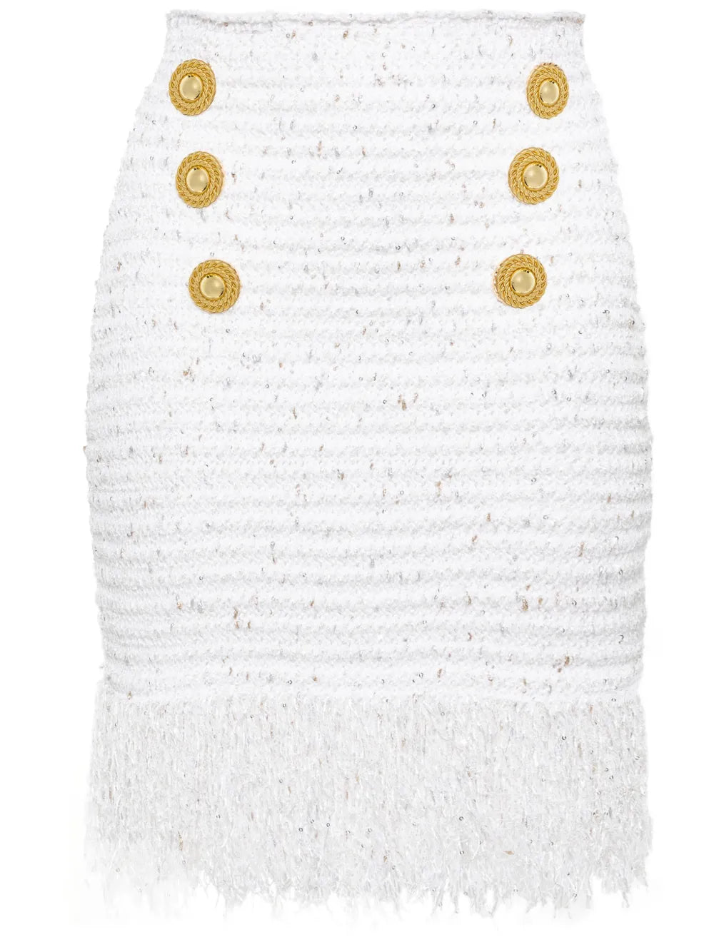 6-Button Fringed Tweed Skirt