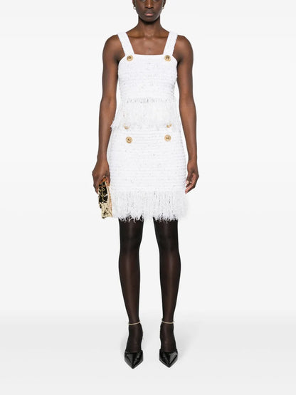 6-Button Fringed Tweed Skirt