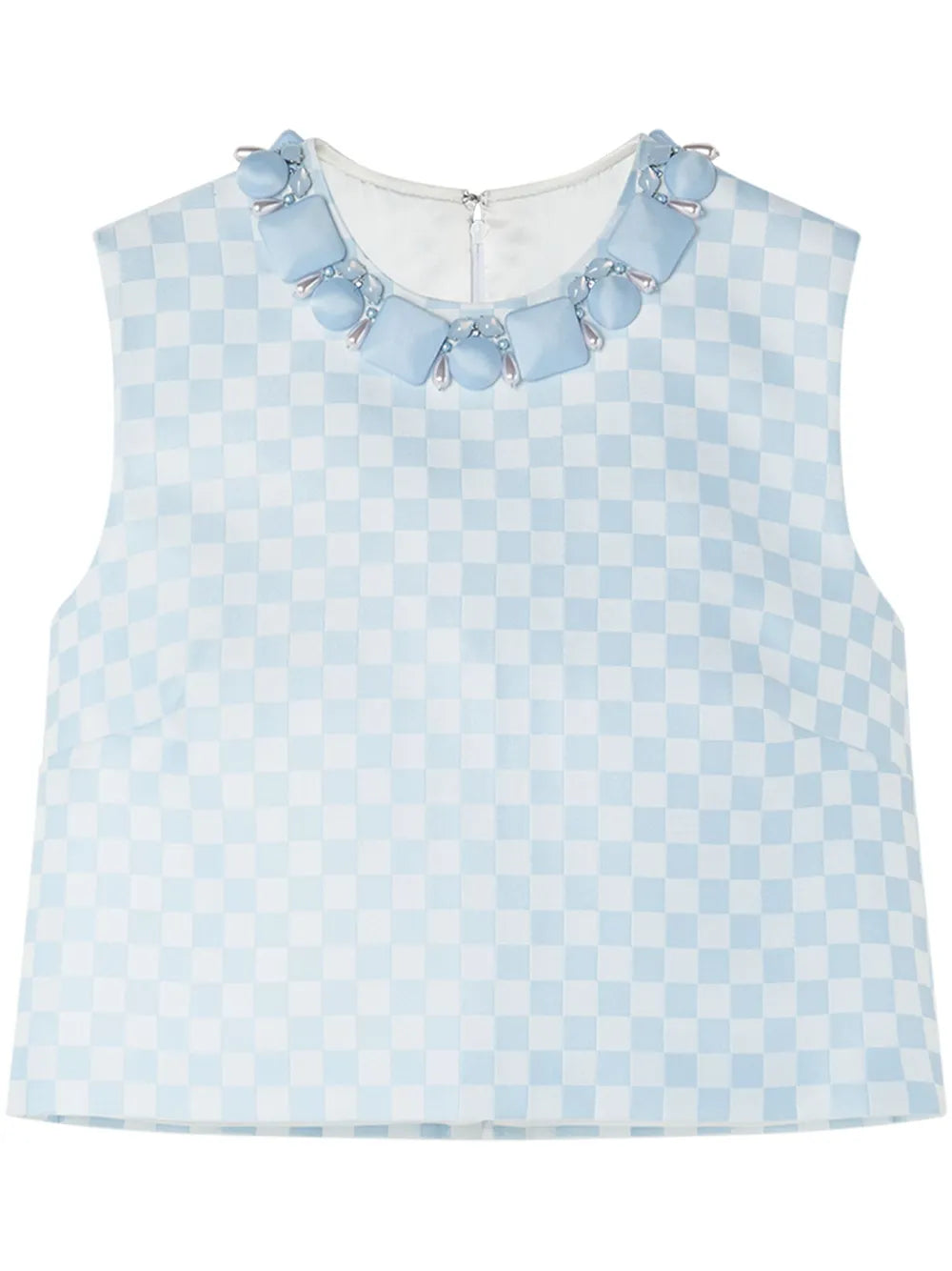 Checkerboard-Print Beaded Crop Top
