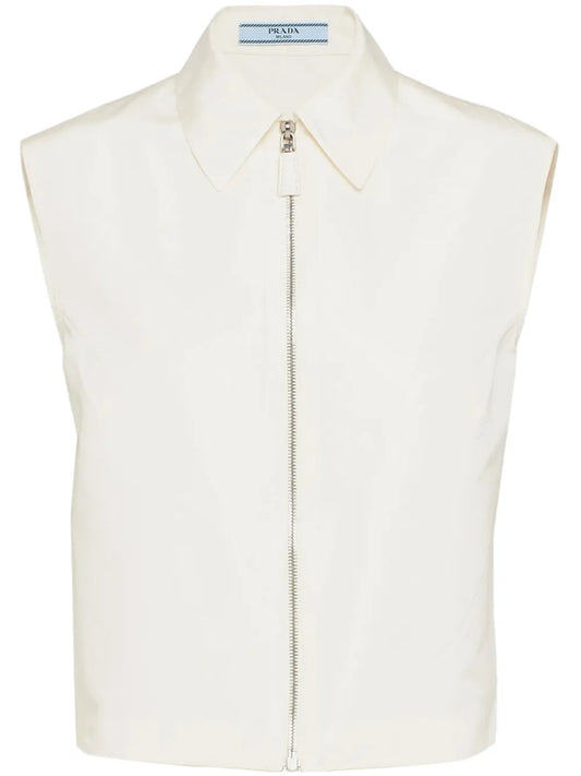 Zip-Up Sleeveless Faille Shirt