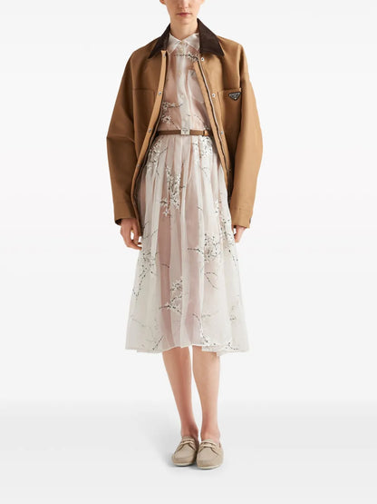 Floral-Embroidered Silk Midi Dress