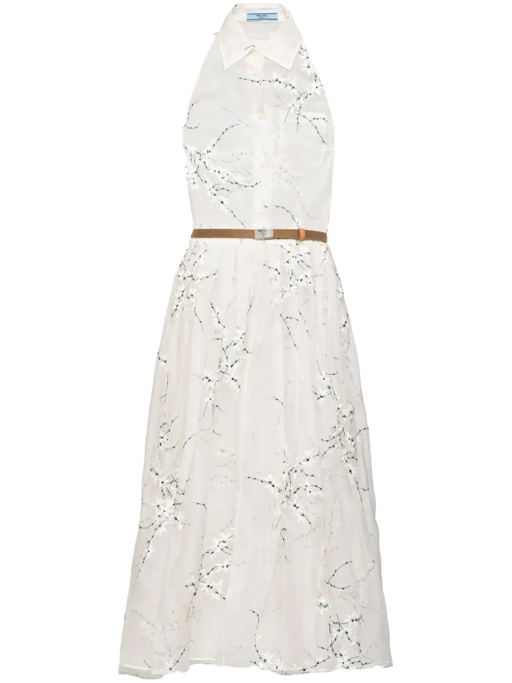 Floral-Embroidered Silk Midi Dress