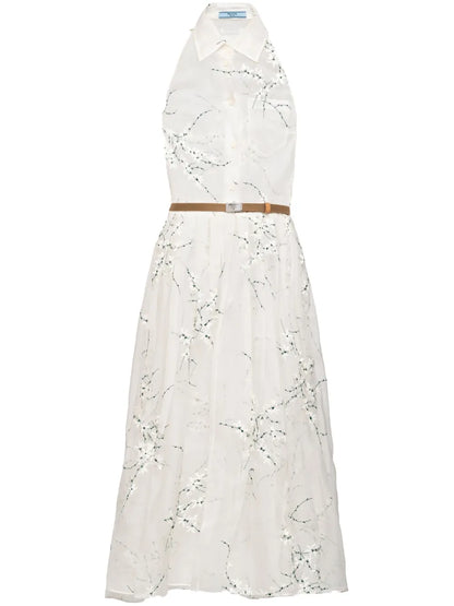 Floral-Embroidered Silk Midi Dress