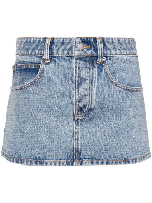 Crystal-Embellished Denim Mini Skirt