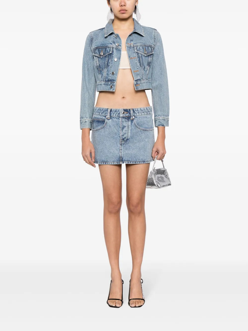 Crystal-Embellished Denim Mini Skirt