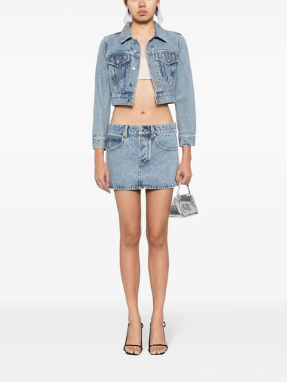 Crystal-Embellished Denim Mini Skirt