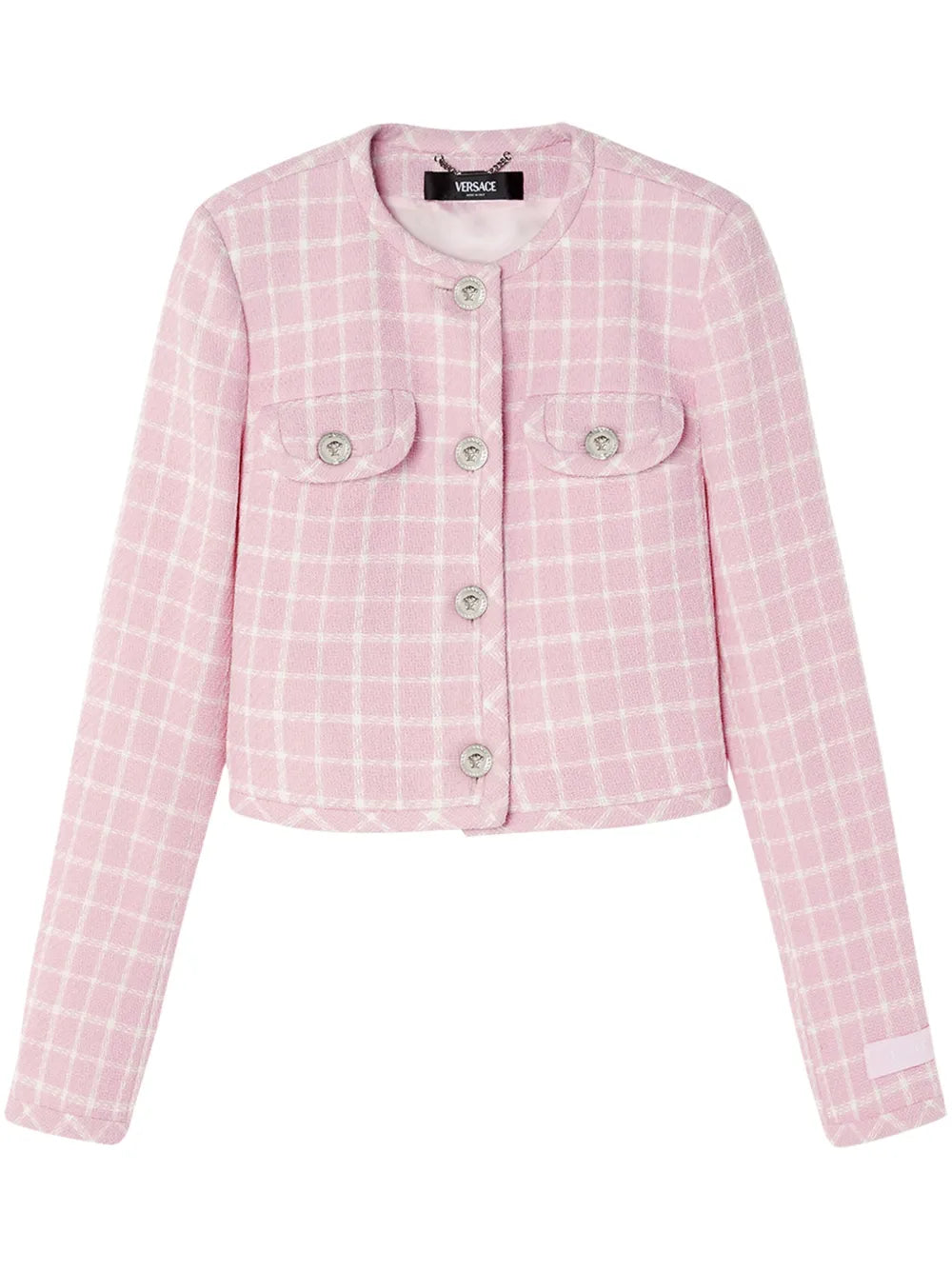 Medusa Head-Buttons Checked Cropped Jacket