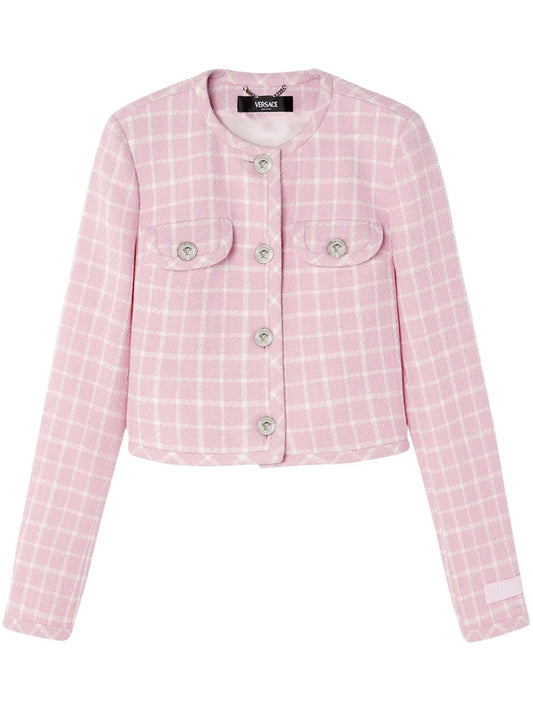 Medusa Head-Buttons Checked Cropped Jacket