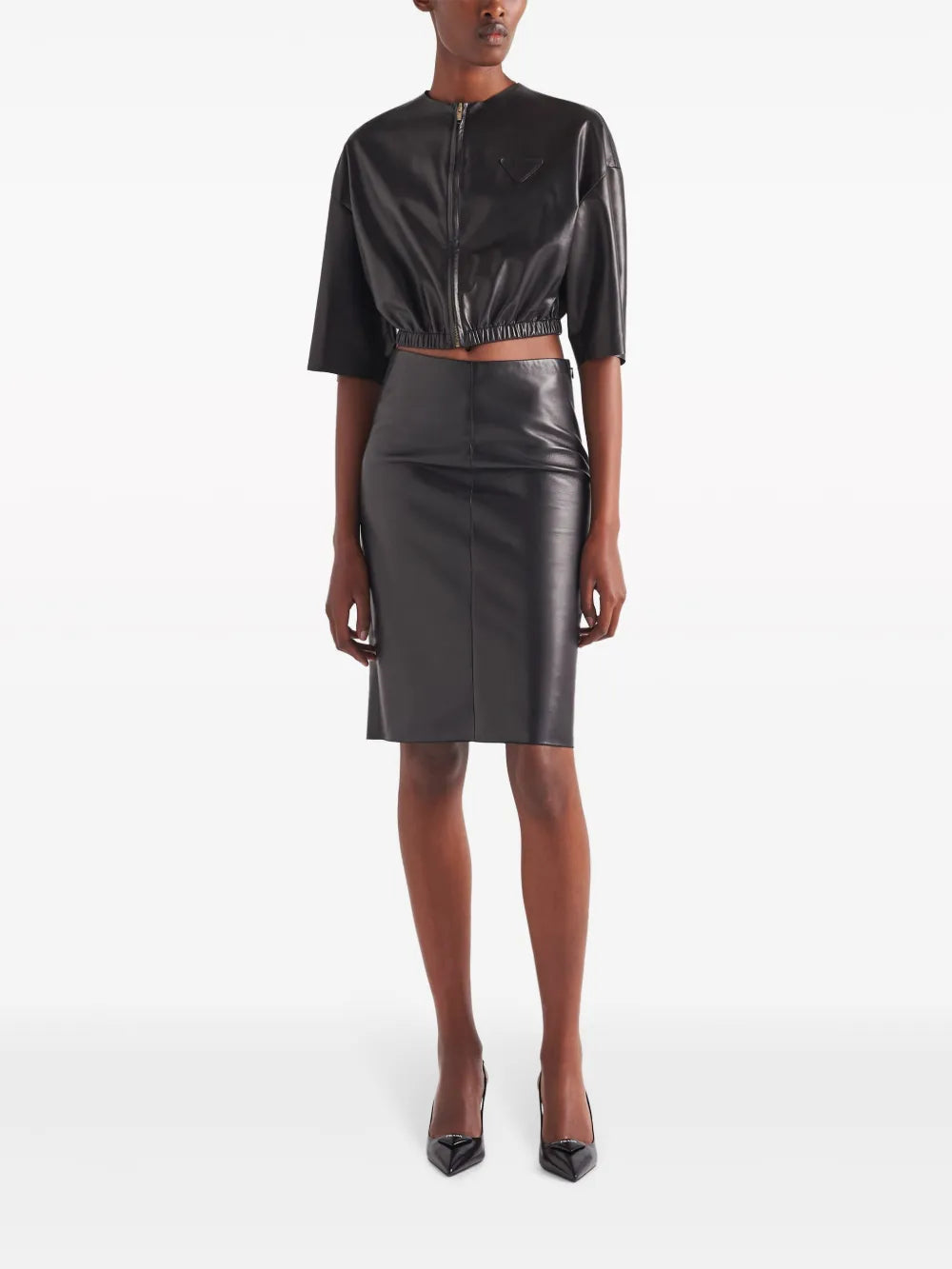 Cropped Leather Bomber Jacket