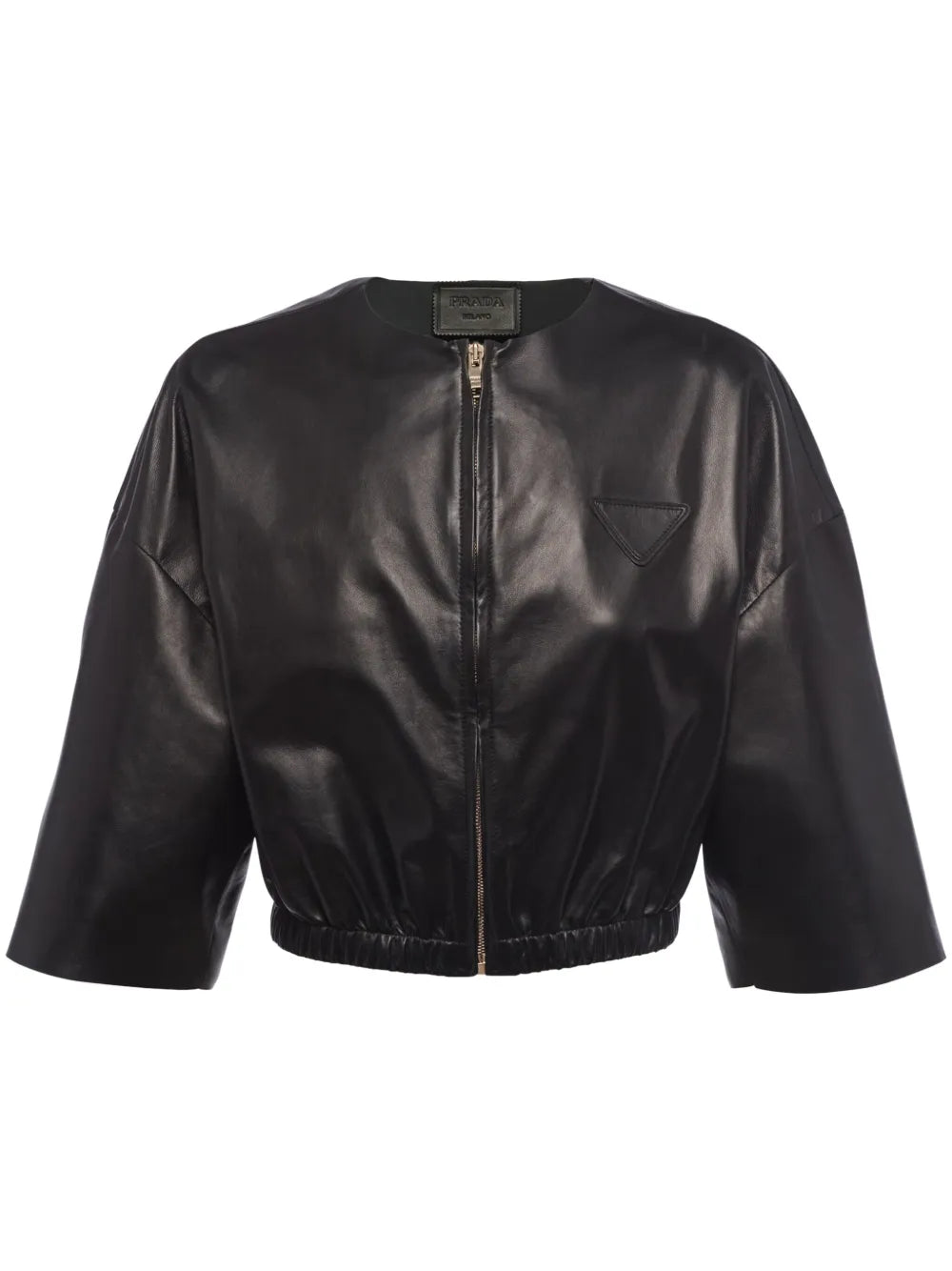 Cropped Leather Bomber Jacket
