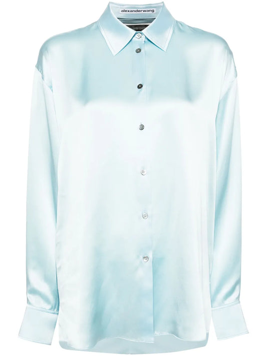 Tulle-Panel Silk Shirt
