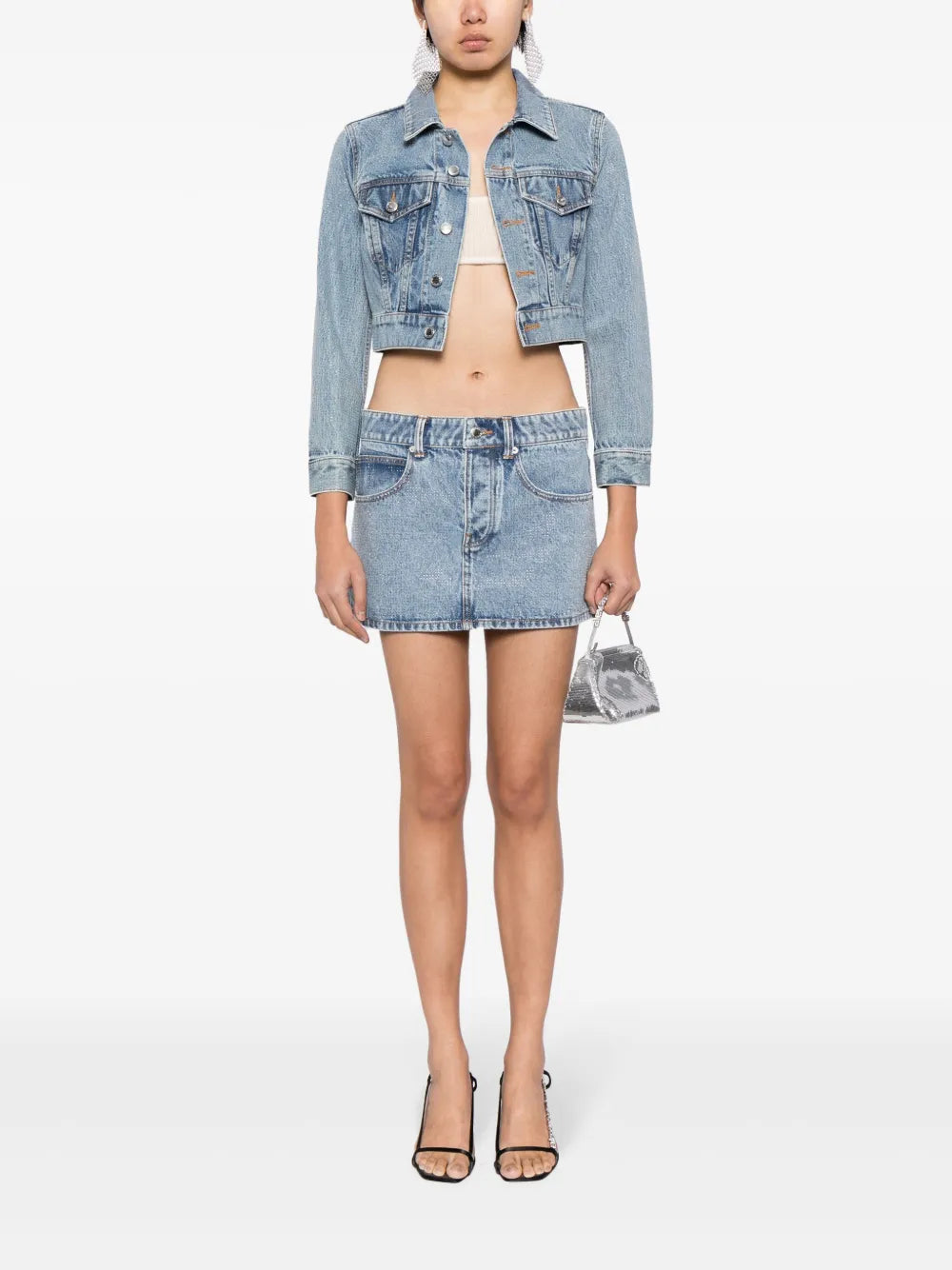 Bead-Embellished Cropped Denim Jacket