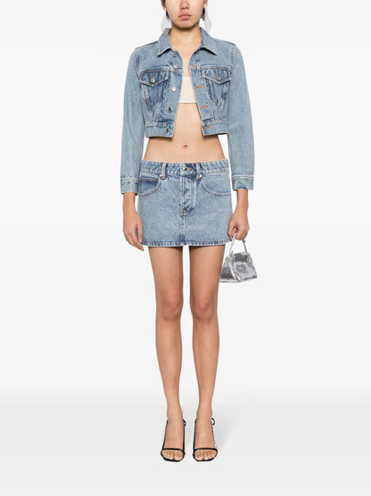 Bead-Embellished Cropped Denim Jacket