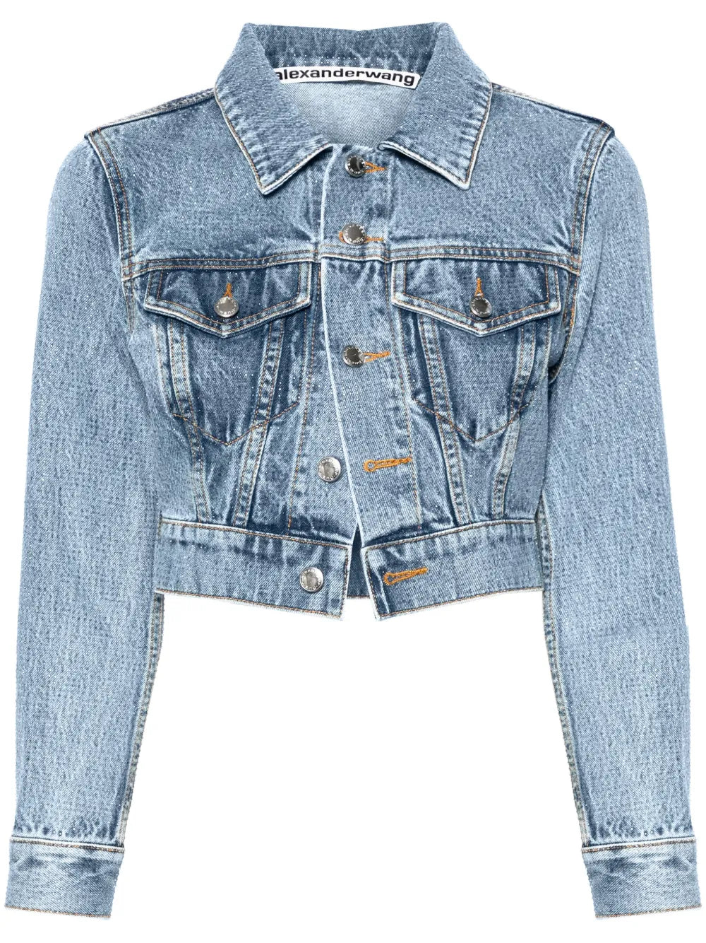 Bead-Embellished Cropped Denim Jacket