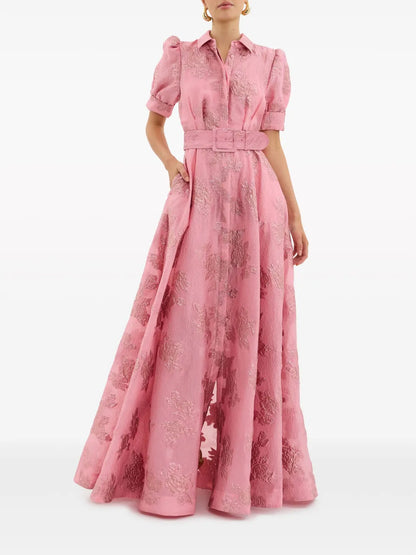 Annette Floral-Brocade Gown