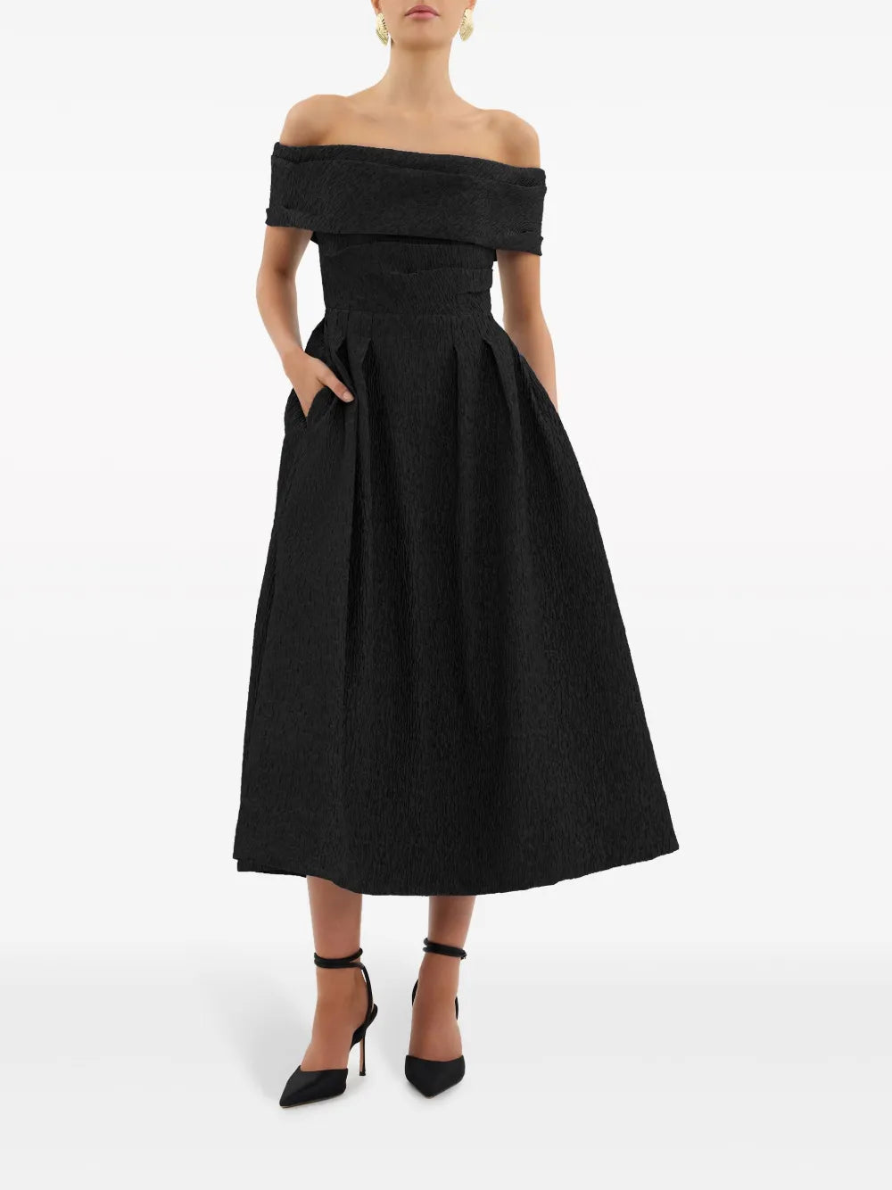 Helene Textured Off-Shoulder Midi Dress