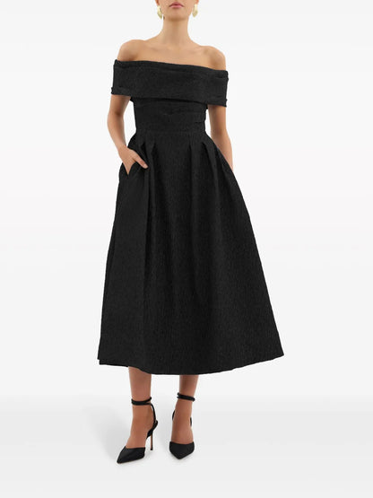 Helene Textured Off-Shoulder Midi Dress