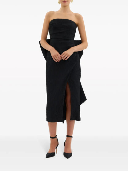 Helene Oversize-Bow Strapless Midi Dress