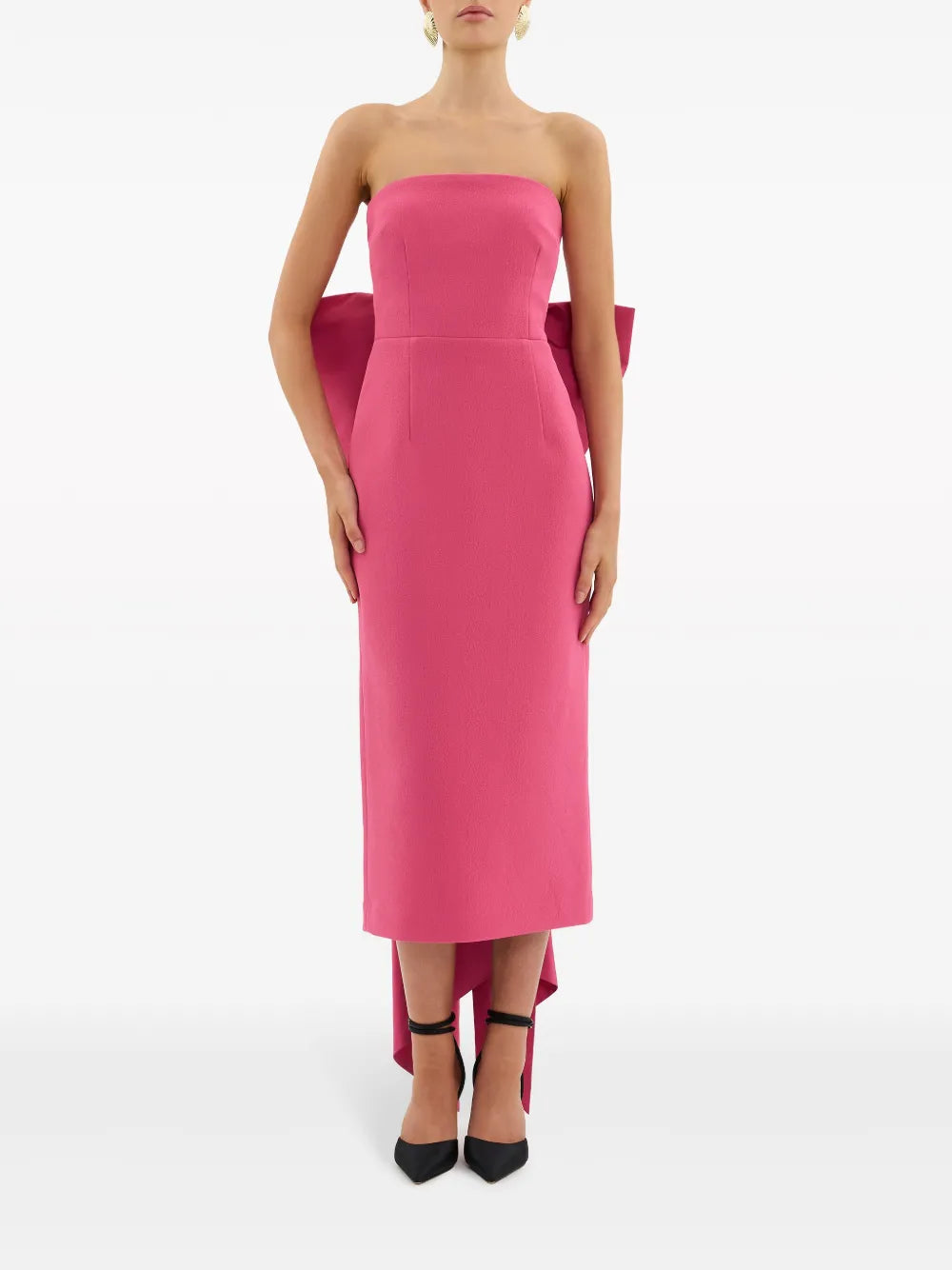 Anais Oversize-Bow Strapless Midi Dress
