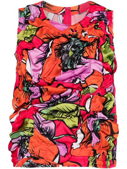 Gathered Floral-Print Tank Top