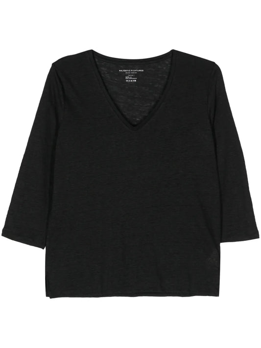 Slub-Texture V-Neck T-Shirt