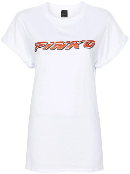 Rhinestone-Logo Cotton T-Shirt