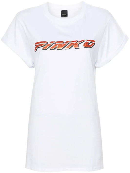 Rhinestone-Logo Cotton T-Shirt