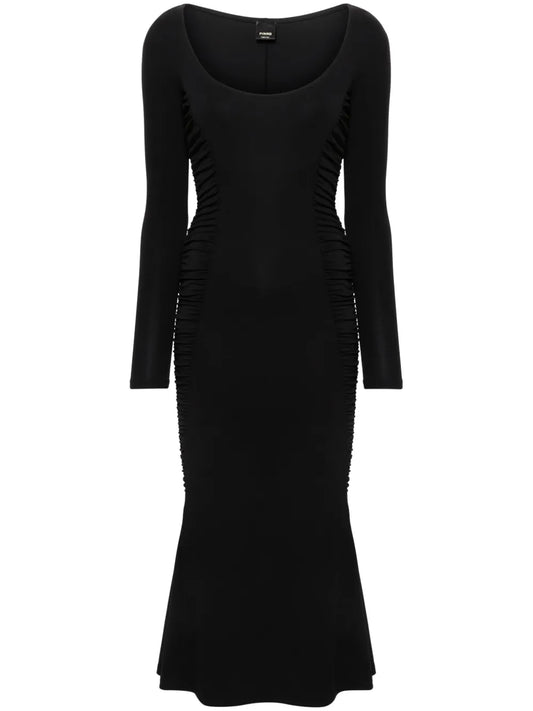 Scoop-Neck Ruched Midi Dress