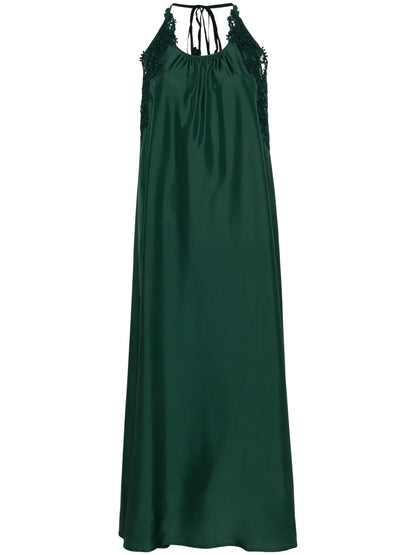 Floral-Lace Silk Maxi Dress