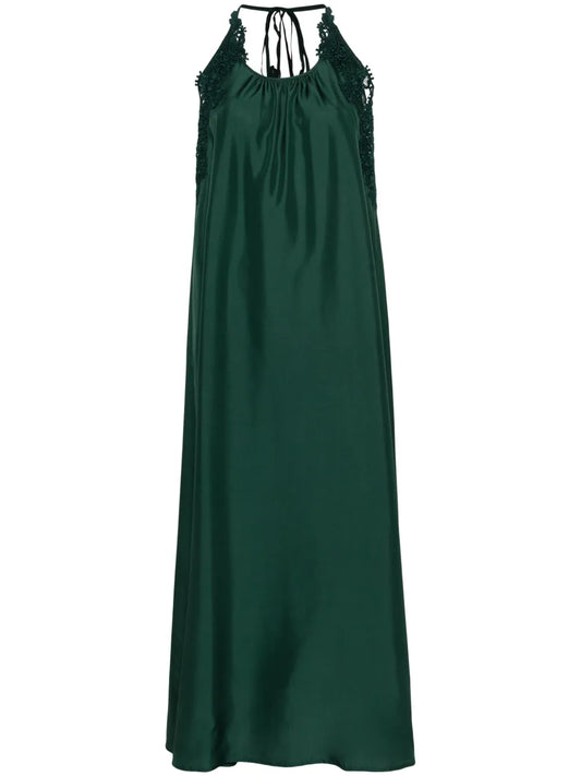 Floral-Lace Silk Maxi Dress