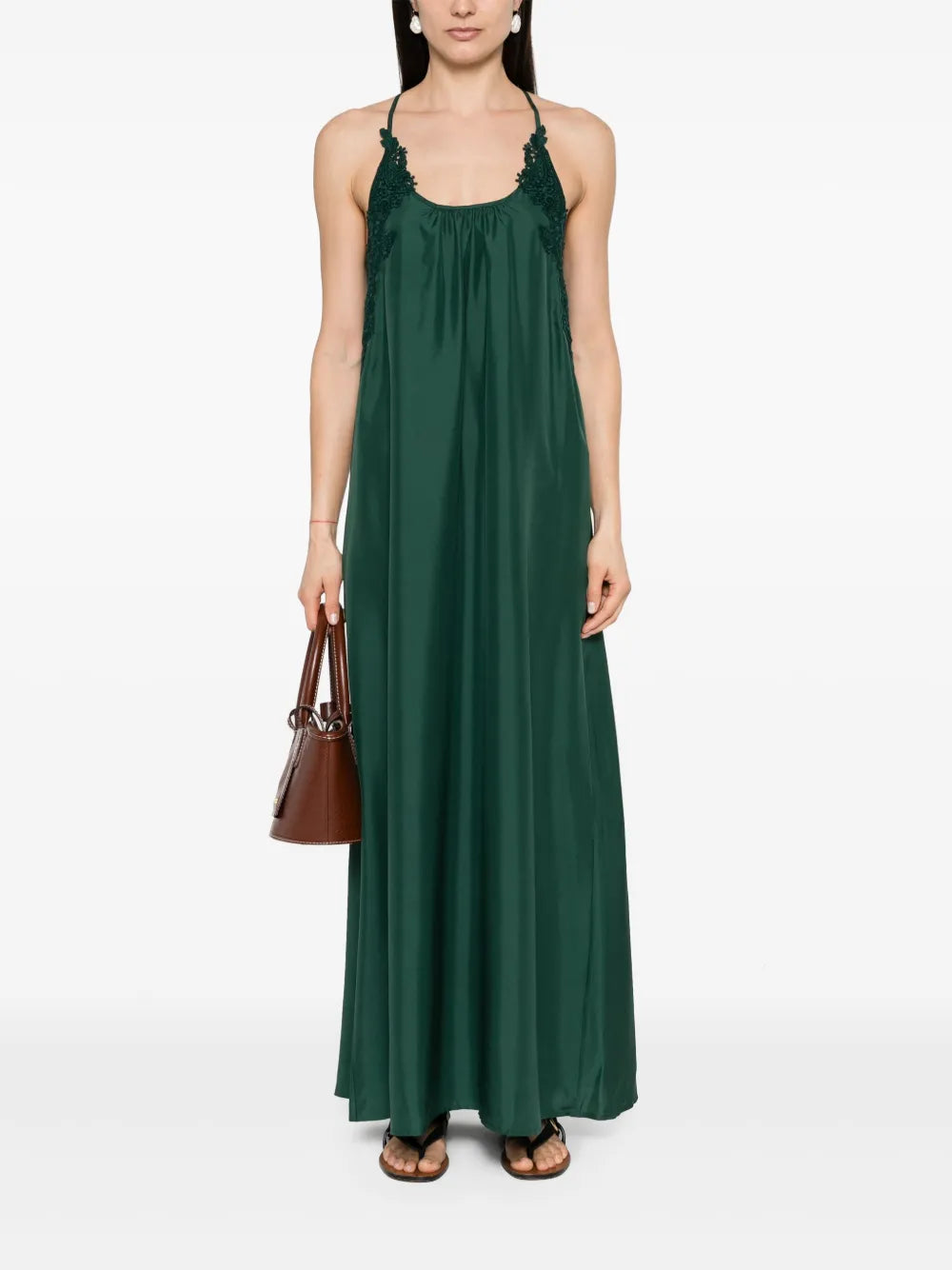 Floral-Lace Silk Maxi Dress