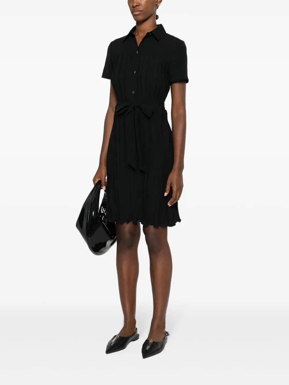 Belted Plissé Mini Dress