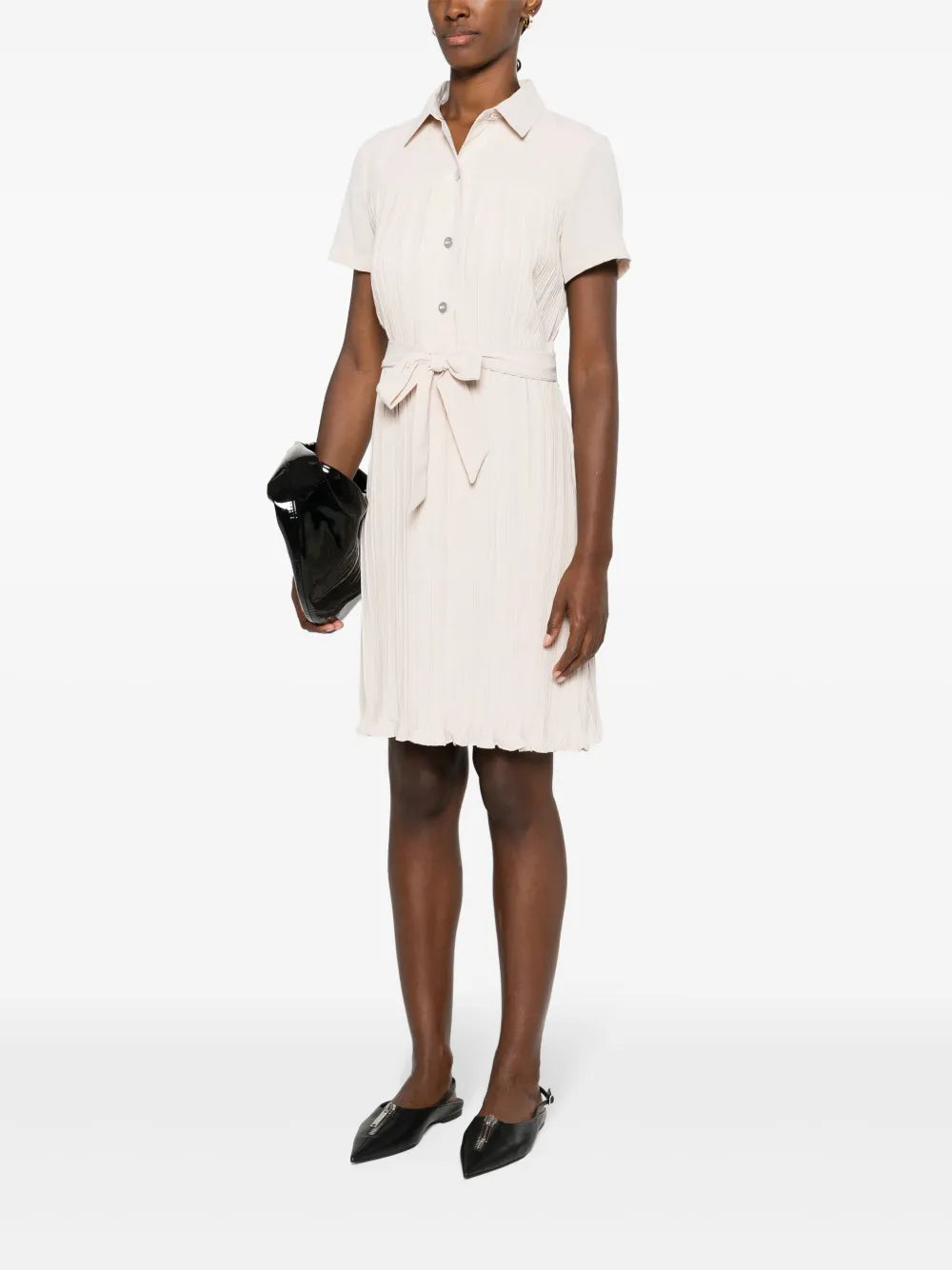 Belted Plissé Mini Dress