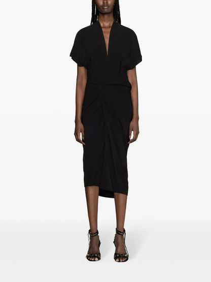 V-Neck Wrap Midi Dress
