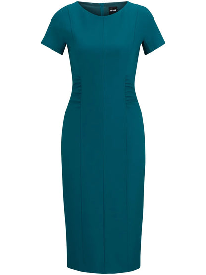 Short-Sleeve Ruched Midi Dress