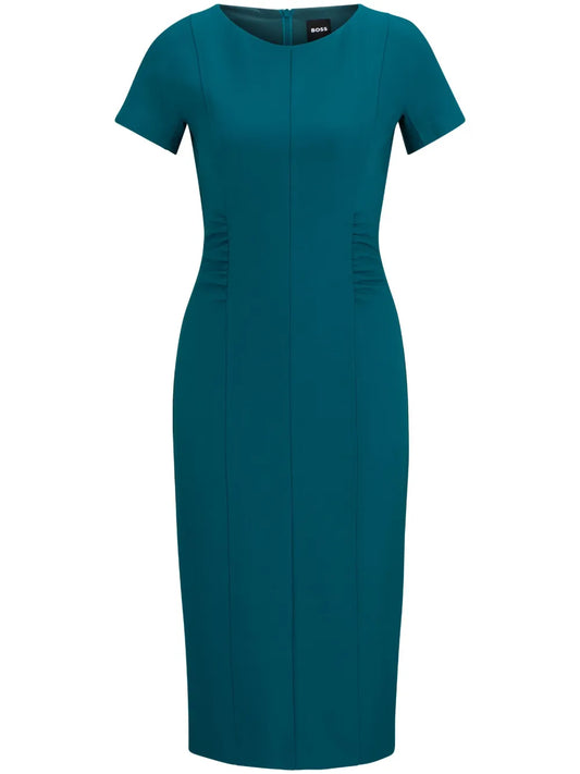Short-Sleeve Ruched Midi Dress