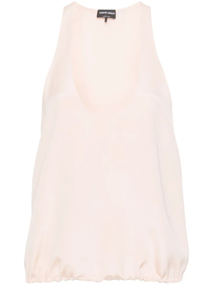 Elasticated Hem Silk Sleeveless Top