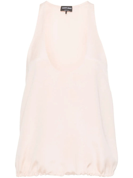 Elasticated Hem Silk Sleeveless Top