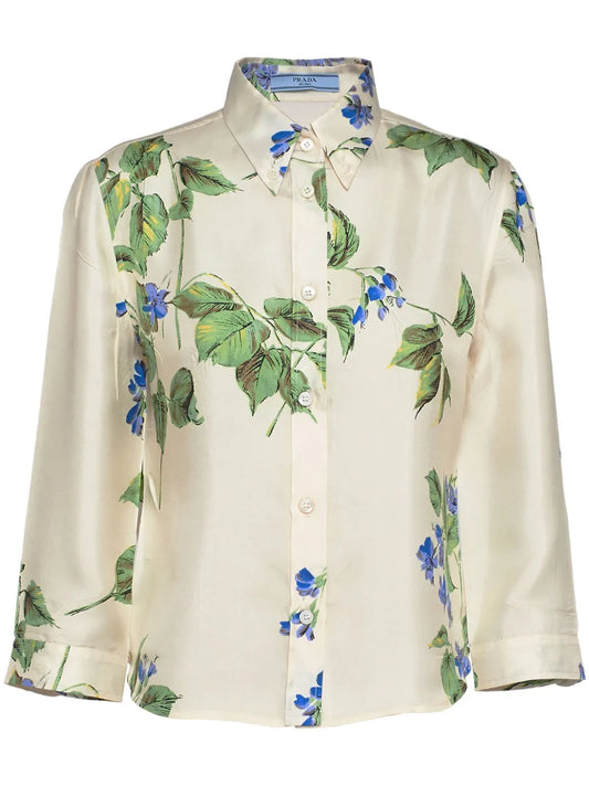 Floral-Print Silk Shirt