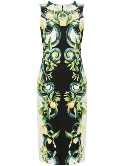 Lemon-Print Crepe Midi Dress