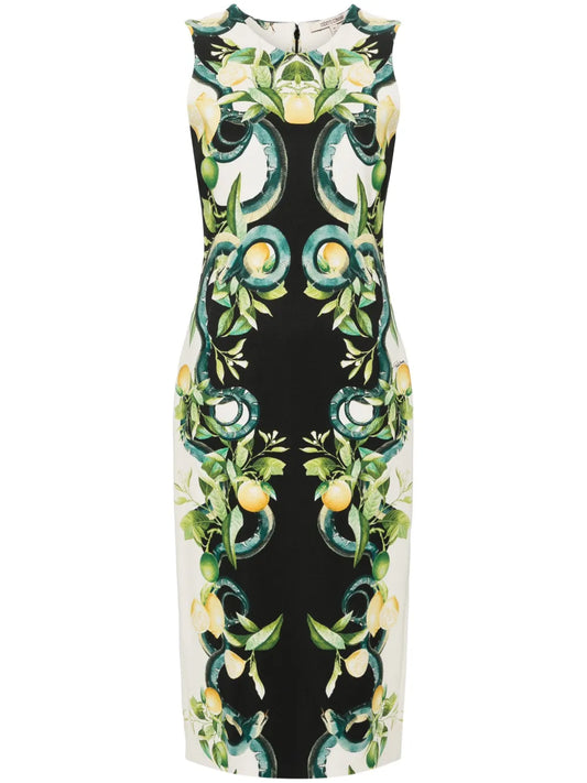 Lemon-Print Crepe Midi Dress