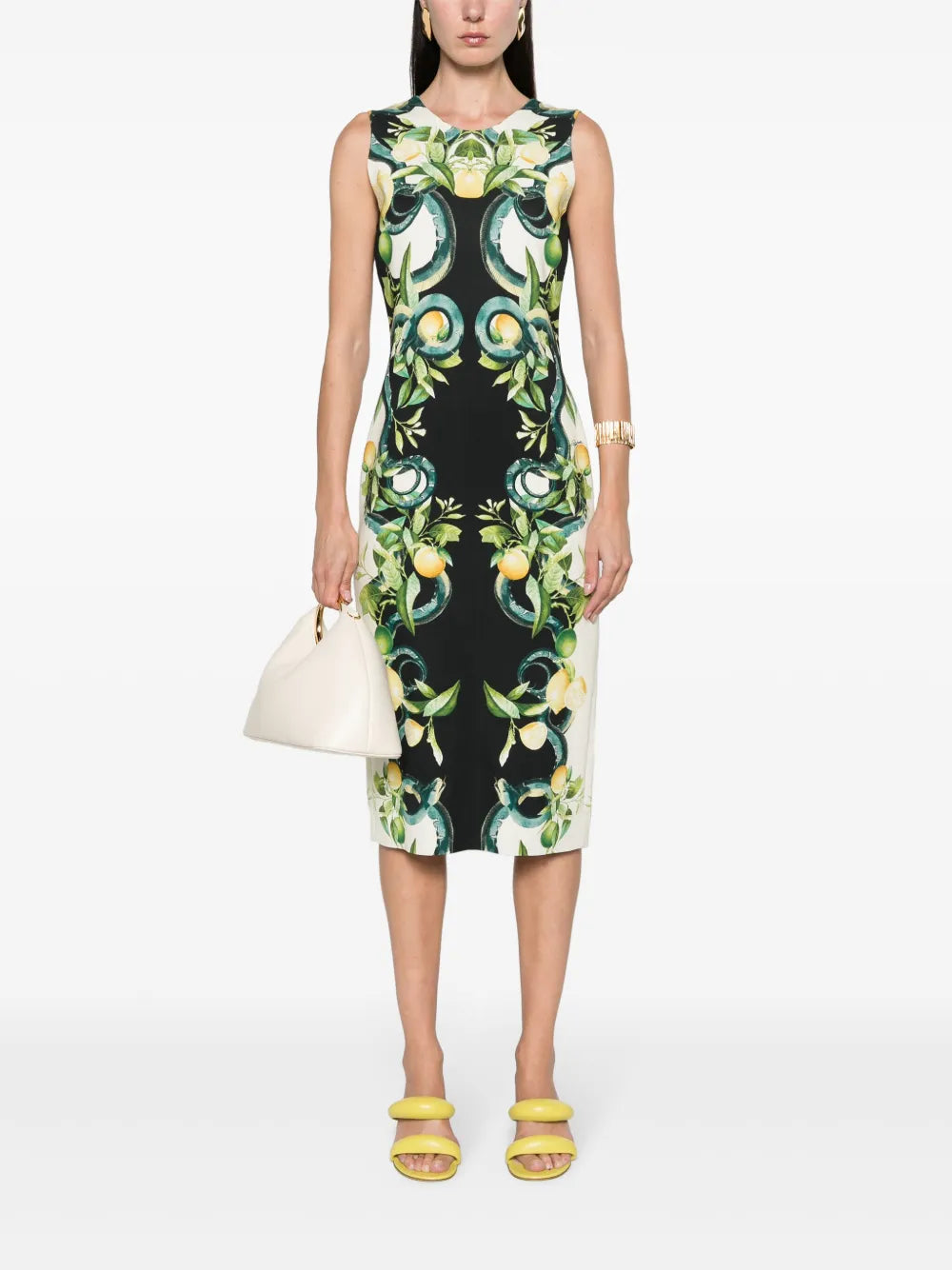 Lemon-Print Crepe Midi Dress