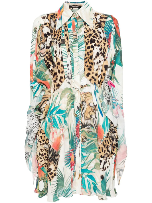 Jungle-Print Crepe Minidress
