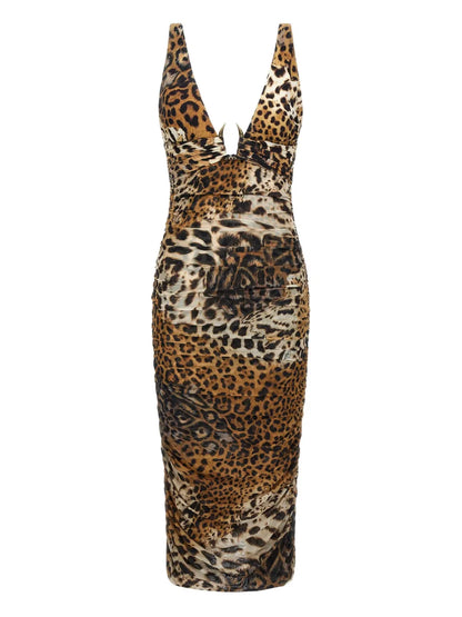 Leopard-Print Midi Dress
