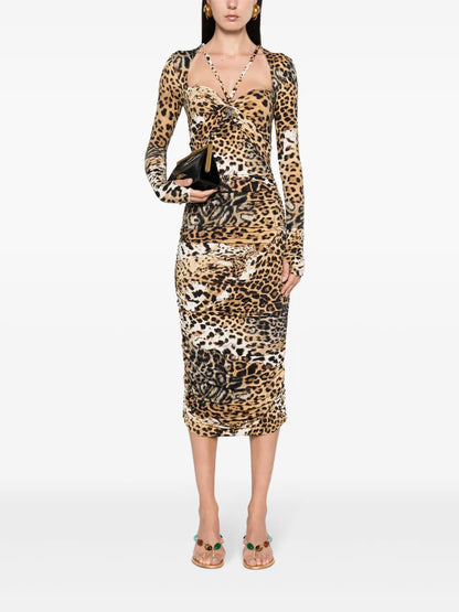 Jaguar Skin-Print Ruched Dress