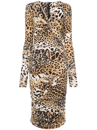 Jaguar Skin-Print Ruched Dress