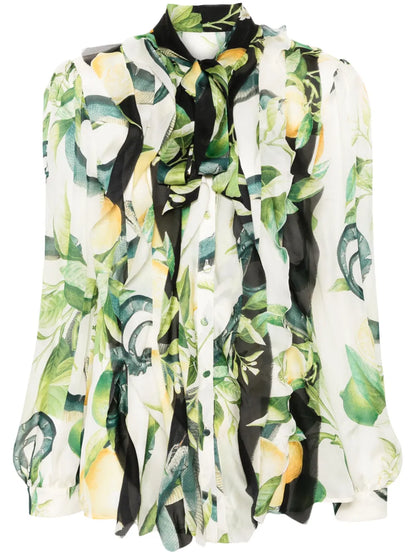 Lemon-Print Silk Shirt