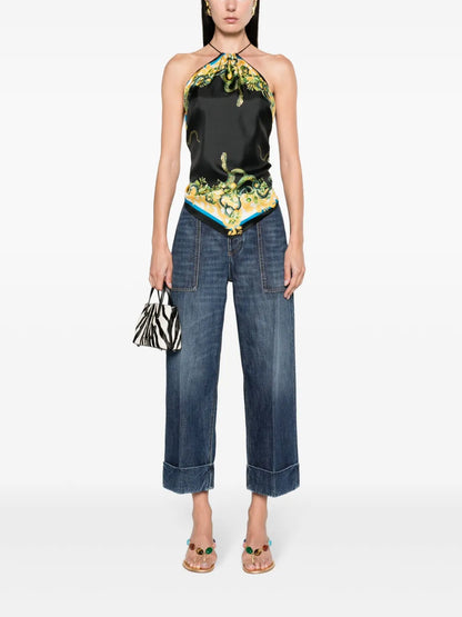 Snake-Print Halterneck Top